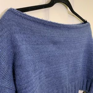 Off Shoulder Blue Cropped Sweater